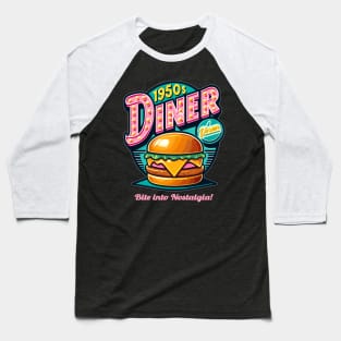 Retro 1950s Diner Cheeseburger Delight - Grilled Cheese Baseball T-Shirt